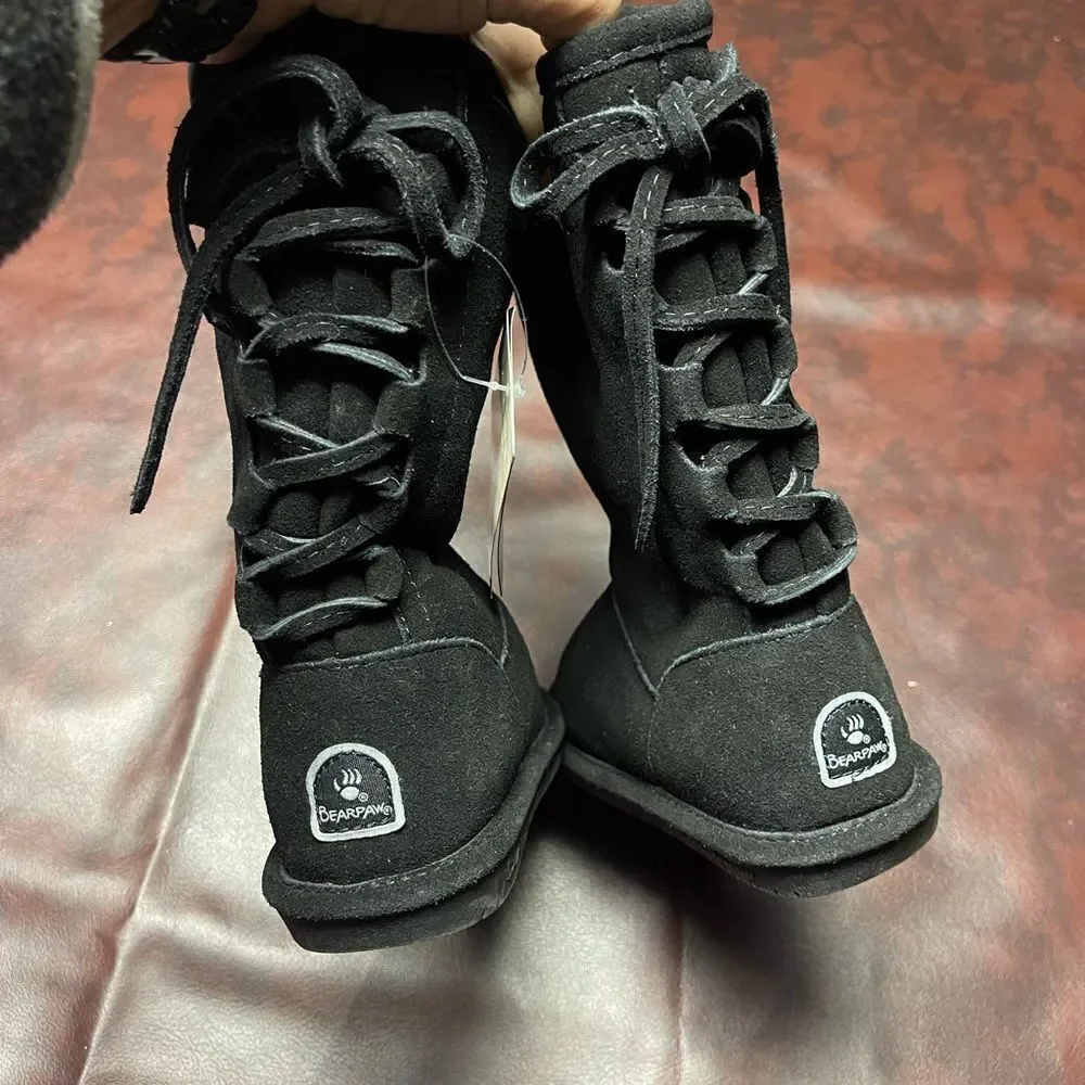 Bearpaw new with tags black boots‎ lace up back, size 2